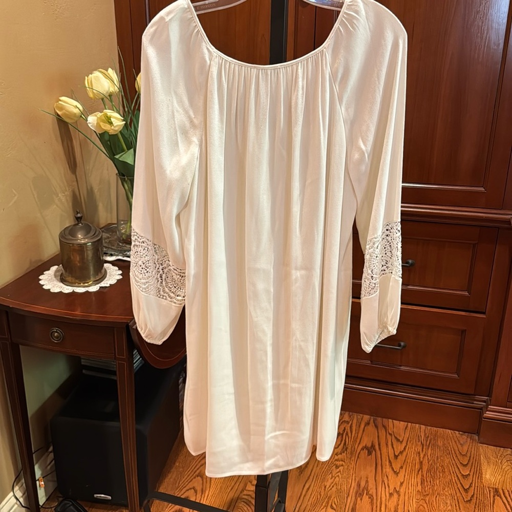 JOIE Ivory Tabara Dress S Lace Inserts Square Neck Long Sleeve Lined Wedding - Picture 3 of 13